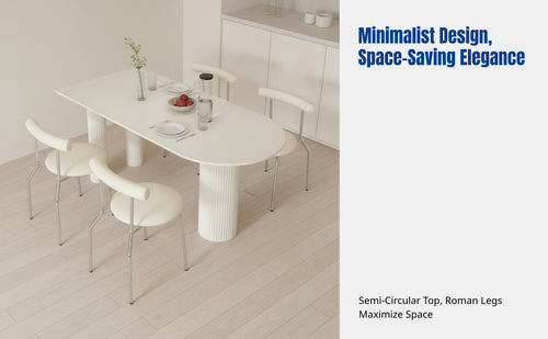 Cream Alabaster Sintered Stone Dining Table and Chair Set, Modern Minimalist Oval Table, Roman Base, Small Apartment Home