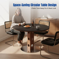 Nordic Minimalist Round Dining Table, Solid Wood, Vintage Style, Stone Top, Modern, Small Space, Home, Living Room