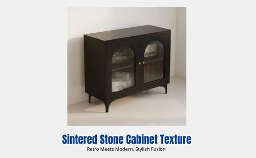 Sintered Stone Sideboard, Vintage Black Buffet Cabinet, Multi-Functional Storage, Adjustable Shelves, Kitchen & Living Room