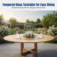 Round Dining Table, Solid Wood, Foldable, Rotating Tray, Large, Home, Hotel, Banquet, Multiple Sizes