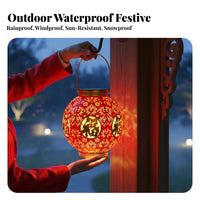 Solar Lantern, Red Outdoor Waterproof Hanging Decoration, New Year Balcony Light
