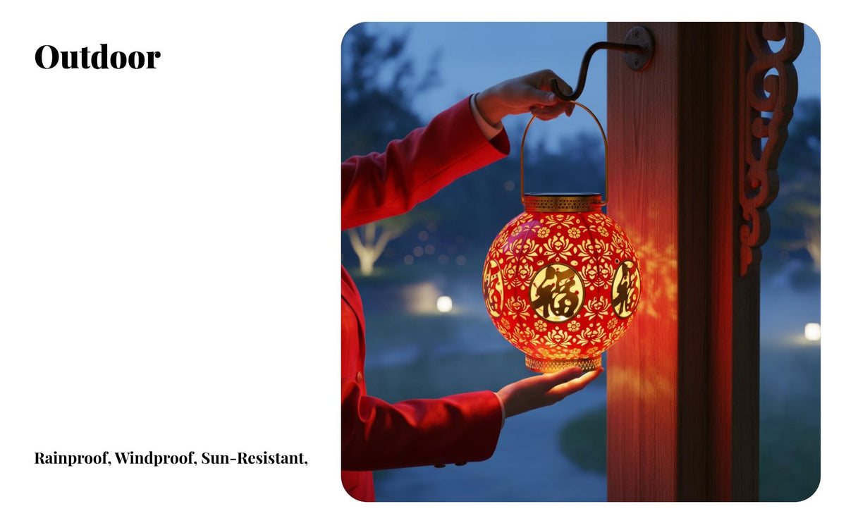 Solar Lantern, Red Outdoor Waterproof Hanging Decoration, New Year Balcony Light