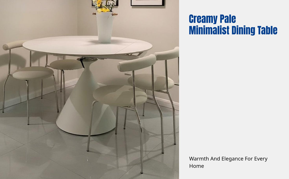 Cream Alabaster Sintered Stone Dining Table, Rotating Extendable Foldable, Square to Round Convertible, Modern Minimalist for Dining Room