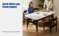 Rectangular Dining Table, Modern Marble Pattern Surface, Small Space Home, Metal Legs, Minimalist Design, Table and Chair Set, Comfortable Seating
