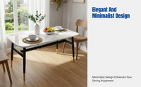 Rectangular Dining Table, Modern Marble Pattern Surface, Small Space Home, Metal Legs, Minimalist Design, Table and Chair Set, Comfortable Seating