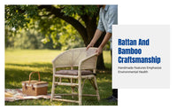 Traditional Rattan Chair, Handmade Bamboo Backrest, Lounge Chair for Seniors, Reinforced Frame