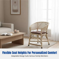 Traditional Rattan Chair, Handmade Bamboo Backrest, Lounge Chair for Seniors, Reinforced Frame