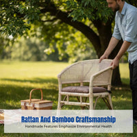 Traditional Rattan Chair, Handmade Bamboo Backrest, Lounge Chair for Seniors, Reinforced Frame