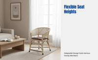 Traditional Rattan Chair, Handmade Bamboo Backrest, Lounge Chair for Seniors, Reinforced Frame