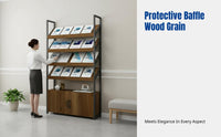 Magazine Rack, Newspaper Stand, Display Shelf with Cabinet Door, Office Storage Organizer, Floor Standing