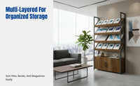 Magazine Rack, Newspaper Stand, Display Shelf with Cabinet Door, Office Storage Organizer, Floor Standing
