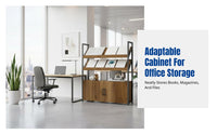 Magazine Rack, Newspaper Stand, Display Shelf with Cabinet Door, Office Storage Organizer, Floor Standing