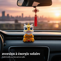 Solar Lion Dance Bobblehead, Chinese Style, Lucky Car Decor, Creative Gift