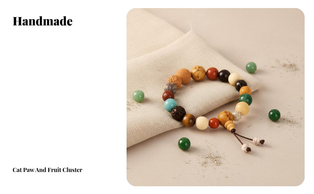 Bodhi Bracelet, Berry Cluster, Five-Path Fortune, Glass Ash, Multi-Stone Beads, Vintage Design