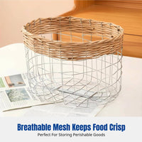 Breakfast Basket, Iron Wire Weaving, Metal Mesh Storage Basket, Japanese Minimalist Design, Hollow Open, Large Capacity