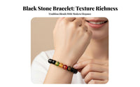 black stone Five Fortune Bracelet, Unisex, Carved fortunate Beads, Birthday Year, Oriental Accessory