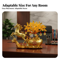 Lucky Wealth Horse Feng Shui Decor, Golden Money Tree, Office, Housewarming, Grand Opening Gift