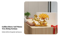 Lucky Wealth Horse Feng Shui Decor, Golden Money Tree, Office, Housewarming, Grand Opening Gift