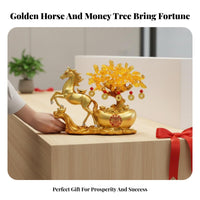 Lucky Wealth Horse Feng Shui Decor, Golden Money Tree, Office, Housewarming, Grand Opening Gift