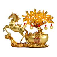 Lucky Wealth Horse Feng Shui Decor, Golden Money Tree, Office, Housewarming, Grand Opening Gift