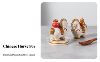 Verdant Horse Resin Tea Pet, Rotatable Fortune Decor, Chinese Desk Ornament