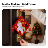 Horse Year Fu Character Hanging, DIY Fabric Craft Kit, New Year Decoration for Kids, Random Color