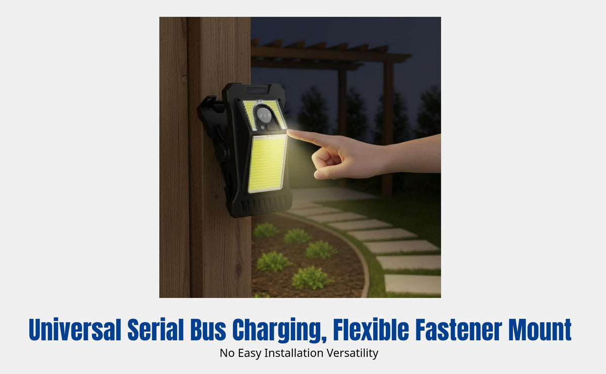 Solar Outdoor Motion Sensor LED Clip Light, USB Rechargeable, Garden Patio Camping Lighting, IP67 Waterproof