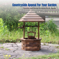 Carbonized Wood Flower Box, Outdoor Wishing Well Planter, Garden Decor Trough