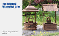 Carbonized Wood Flower Box, Outdoor Wishing Well Planter, Garden Decor Trough