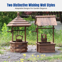 Carbonized Wood Flower Box, Outdoor Wishing Well Planter, Garden Decor Trough
