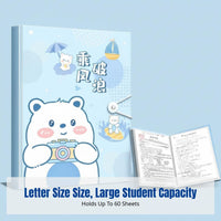 Letter-Size Document Folder, Transparent Inserts, Cartoon PP Cover, Student Organizer, Exam Paper Storage, Certificate