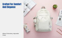 Girls Backpack, 2025 New Design, Simple Style, Large Capacity, Ribbon Embroidery, School Shoulder Bag