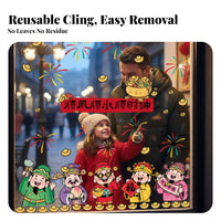 New Year Static Cling Glass Sticker, Fortune God Window Decal, Festive Decor