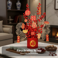 Plush Fortune Container, New Year Flower Arrangement, Seasonal Decor, Ready-Made Set for Housewarming and Wedding