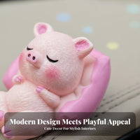 Cute Resin Animal Dashboard Decor, Desktop Ornament, Sleeping Pig, Random Design