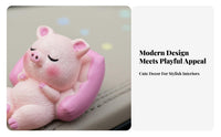 Cute Resin Animal Dashboard Decor, Desktop Ornament, Sleeping Pig, Random Design