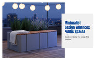 Outdoor Planter Bench, Stainless Steel Frame, Solid Wood Seat, Plaza, Mall, Community, Modular