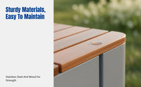 Outdoor Planter Bench, Stainless Steel Frame, Solid Wood Seat, Plaza, Mall, Community, Modular