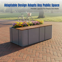 Outdoor Planter Bench, Stainless Steel Frame, Solid Wood Seat, Plaza, Mall, Community, Modular