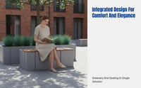 Outdoor Planter Bench, Stainless Steel Frame, Solid Wood Seat, Plaza, Mall, Community, Modular