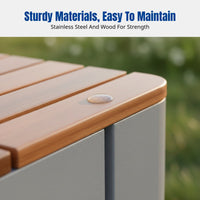 Outdoor Planter Bench, Stainless Steel Frame, Solid Wood Seat, Plaza, Mall, Community, Modular