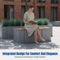 Outdoor Planter Bench, Stainless Steel Frame, Solid Wood Seat, Plaza, Mall, Community, Modular