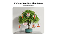 Chinese New Year Lion Dance Hanging Decoration, Double-Sided Card, Festive Cartoon Design, Red String Bag