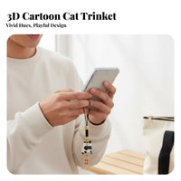 Ceramic Cartoon Lucky Cat Phone Chain, 3D Keychain, Cute Bag Charm, Random