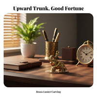 Brass elephant figurine, durable decor.
