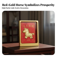 999 Pure Gold Horse Decor, Fortune Blessing Figurine, Chinese Gift Box, Wealth Decor, Prosperity Symbol