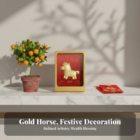 999 Pure Gold Horse Decor, Fortune Blessing Figurine, Chinese Gift Box, Wealth Decor, Prosperity Symbol