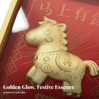 999 Pure Gold Horse Decor, Fortune Blessing Figurine, Chinese Gift Box, Wealth Decor, Prosperity Symbol
