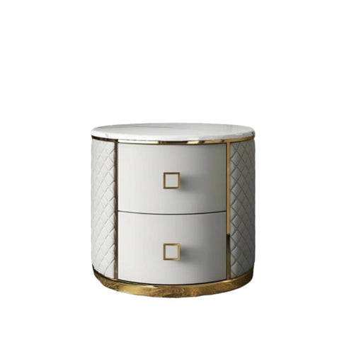 Round Bedside Table, Marble Top, Solid Wood, Nordic Luxury Storage