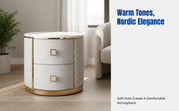 Round Bedside Table, Marble Top, Solid Wood, Nordic Luxury Storage